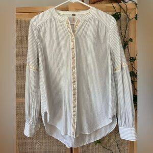 Free People Pin-Striped White Blouse with gold accents